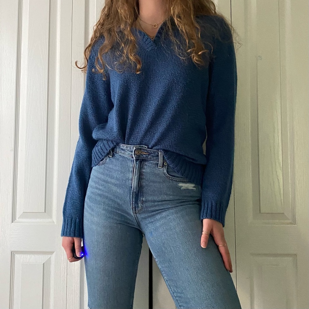 ADORABLE COBALT BLUE KNIT SWEATER SAINT JOHNS BAY VINTAGE ST SUZE LARGE V NECK